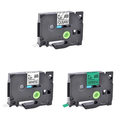 3x Compatible para Brother TZe121-721 0.35" Negro sobre Cinta de Etiqueta Transparente/Blanco/Verde Foto 1 de 4