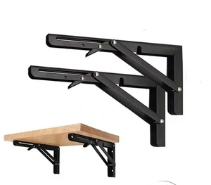 Black Folding Shelf Brackets Max. Load 220 lb, Heavy Duty DIY Wall Mounted Sh... - Picture 1 of 7