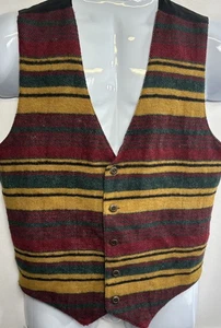 VTG 90s Blanket Stripe Wool Suit Vest Red Yellow Green Colorful Tribal M/L - Picture 1 of 8