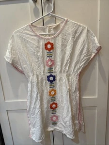 Mini Boden Girls White Flower Appliqué & Embroidered Cover Up Kaftan 11 12 - Picture 1 of 9