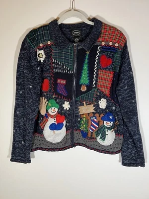 Cárdigan Suéter Vintage Años 90 Diseñadores Originales Navidad Bordado Cremallera P/L Foto 1 de 4