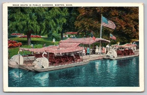 Vintage Boston Public Gardens Schwanenboote Lithographie Postkarte 1915 - Bild 1 von 2