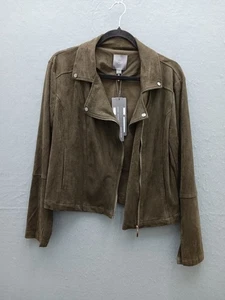 LYSSE Women Jacket Size M Deep Olive Moto Asymmetric Zip - Picture 1 of 15