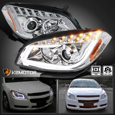 Fits 2008-2012 Chevy Malibu LED Strip Projector Headlights Head Lamps Left+Right Foto 1 de 4