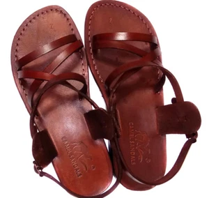 Brown Gladiator Jesus Men's Leather Sandals Strap Handmade UK 4-15 EU 36-50 - Picture 1 of 3