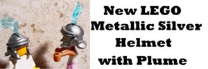 New LEGO Roman Helmet Metallic Silver Cheek Protection Trans Blue Feather Plume - Picture 1 of 1