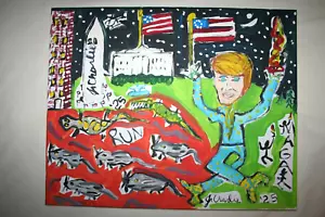 PRESIDENT TRUMP CHASES SWAMP RATS Jr CHARLIE OUTSIDER POLITICAL FOLK POP ART USA - Picture 1 of 9
