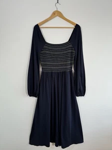 Boden Navy Long Sleeve Smocked Summer Jersey Midi Dress Size 10 - Picture 1 of 6