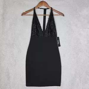 Lulus Dress Women's XS Black Sleeveless Plunge Neck Bodycon Modest Cocktail NWT - Picture 1 of 13