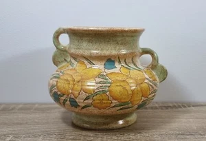 Vintage Vase Burleigh Ware Spongeware Art Deco Style Yellow Floral Farmhouse - Picture 1 of 9