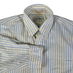 LL Bean Shirt Mens 17.5 - 35 Striped Button Up Long Sleeve Light Yellow - Picture 1 of 8