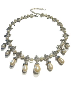 Carolee Silver Tone Crystal Pearl Belle Époque Style Collar Necklace  - Picture 1 of 3