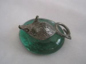 Pewter Figurine Polished Green Glass Stone~Mouse Rat Rodent~PET~LBDAD - Picture 1 of 5