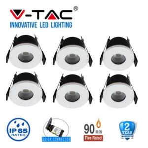 LED Fire Rated Downlight White 7W IP65 Daylight V-TAC Dimmable X 6 - Picture 1 of 1