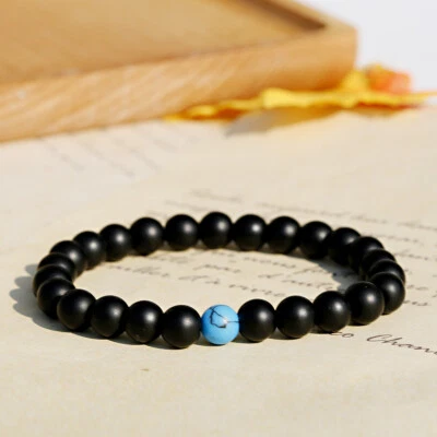 Hombres Mujeres Natural Redondo Piedras Preciosas Cuentas Hechas a Mano Dije Joyería Pulsera 8MM Foto 1 de 4