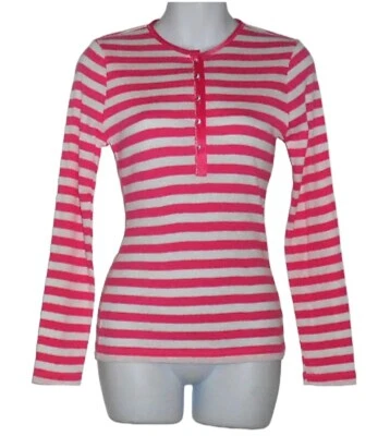 Limited Too Girls Long Sleeve 1/2 Button Striped Henley Top Pink & White 14 NWT - Image 1 of 3