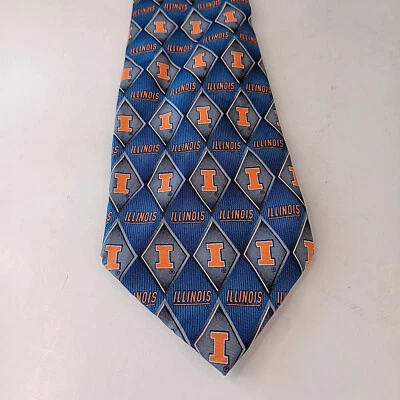 Entrenador geométrico águila seda estampado diamante azul naranja TIE University of Illinois  Foto 1 de 4