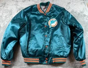 Vintage seltene Locker Line Miami Dolphins Satin Bomberjacke L Ende 80er hergestellt in den USA - Bild 1 von 11