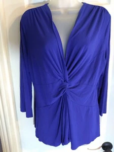 Elios Top Blue Knotted Front Sz 2X Bust 38 Length 28 Office Basic School - Picture 1 of 6