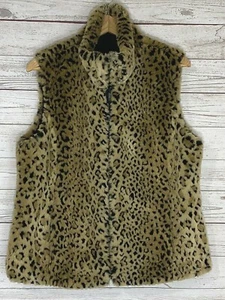 Kristen Blake Women Brown Leopard Print Stand-Up Collar Full-Zip Faux Fur Vest M - Picture 1 of 8