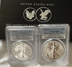 2021 Silver American Eagle Reverse Proof Designer Edition 2 Coin Set PCGS PR69 - Picture 1 of 4