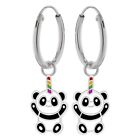 Dangle Horned Panda Bear 925 Sterling Silver Hoop Earrings