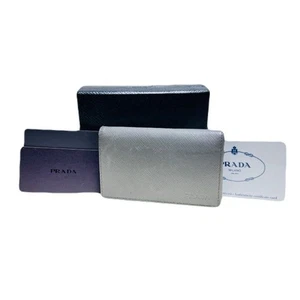 Prada Gray Unisex Leather Signature Saffiano Business Card Holder 146233006 - Picture 1 of 7