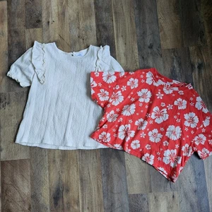 Zara Girl's Tops Lot – Size 11–12 Yrs Ruffled Sleeve Textured Top & Red Floral - Picture 1 of 9