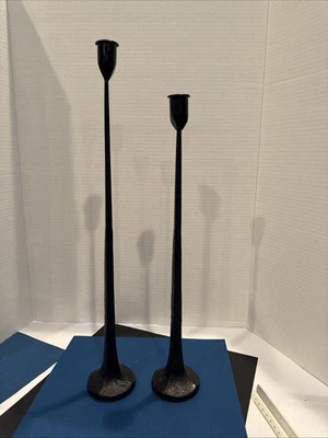 Set of 2 Taper Iron Candle Stick Holders, Black 17 3/4”&19 3/4” straight - Image 1 of 4