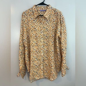 Neu mit Etikett La Porte gelb Blumenmuster Leinenmischung Knopfleiste Handgelenk Top/Bluse Large - Bild 1 von 10