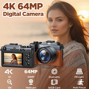 3.0'' Screen Video Camera 4K 64MP Digital Camera 18X Zoom Dual Lens Flash 64GB - Picture 1 of 9