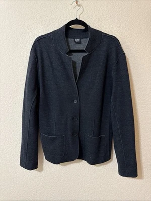 Blazer Eileen Fisher Lana Merino Hervida Cuello Alto Carbón Talla M Costuras Expuestas Foto 1 de 4