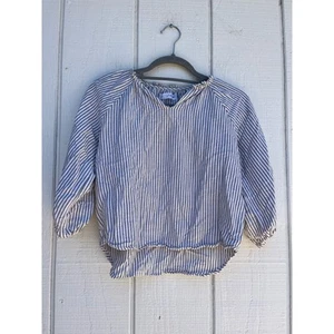 Zara Striped Peasant Boho Top, Long Sleeve, White / Gray Stripes, Size 11-12 - Picture 1 of 3