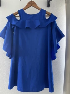 GB Girls Royal Blue Cold Shoulder Ruffled Sleeve Dress Ruffled Style Size Medium - Picture 1 of 7
