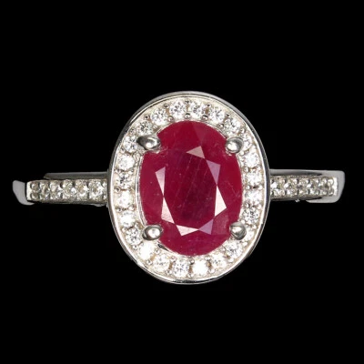 925 Sterling Silver Ring Oval Ruby 8x6mm Simulated Cz Gemstone Jewelry 8 - Image 1 of 4