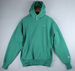 Vintage Champion Reverse Weave Button Snap Green Hoodie Size Medium - Bild 1 von 20