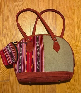 Native Print Cloth Suede Med Size Purse With Change Pouch - Picture 1 of 8