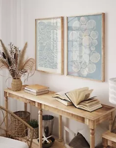 Set di 2 poster minimalisti boho costieri beige e blu cielo - Foto 1 di 7