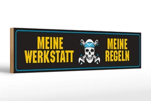 Holzschild Spruch 46x10 cm meine Werkstatt meine Regeln Deko Schild wooden sign - Picture 1 of 5