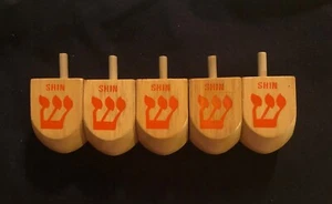 5 - WOODEN - DREIDEL - LARGE - TOPS - CHANUKAH - HANUKKAH - Picture 1 of 5