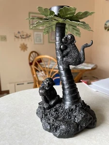 UNUSUAL, "MONKEYS IN A LEANING COCONUT TREE," TEA LIGHT HOLDER - Picture 1 of 11