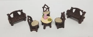 6 Piece Fairy House MINIATURE TEA POT TABLE, CHAIRS, BENCHES Resin Figures 2" - Picture 1 of 23