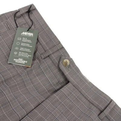 Meyer 全新带标签平底正装裤子 50 34 码美国深棕褐色和蓝色格子羊毛混纺 — 第 1/4 张图片
