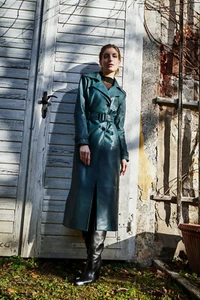 Damen Echtleder Mantel Trenchcoat Handgenäht Lody Cigno Nero Lammleder -60% - Bild 1 von 5