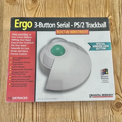 NEW Digital Research Ergo 3Button Serial PS/2 Trackball Mouse DRTRACKE Windows95 - Image 1 of 4