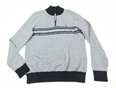 Suéter masculino listrado preto cinza pequeno manga longa original Penguin 1/4 com zíper - Imagem 1 de 4