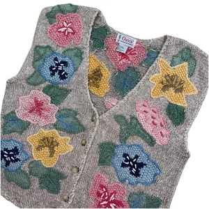 Chaleco suéter tejido bordado floral grande vintage Orvis para mujer Cottagecore - Imagen 1 de 9
