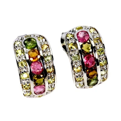 Pendientes de plata de ley 925 redondos turmalina zafiro piedras preciosas naturales joyería Foto 1 de 4