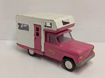 Vintage 1960's Tonka Jeep Camper Pink Pressed Steel Truck and Camper - Image 1 of 4