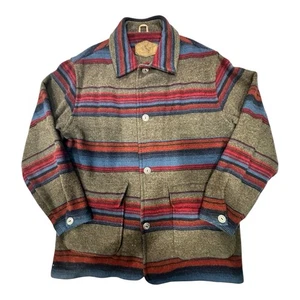 Vintage Woolrich Striped Coat Jacket Sz Med. Wool Blanket Chore Southwest Navajo - Picture 1 of 13